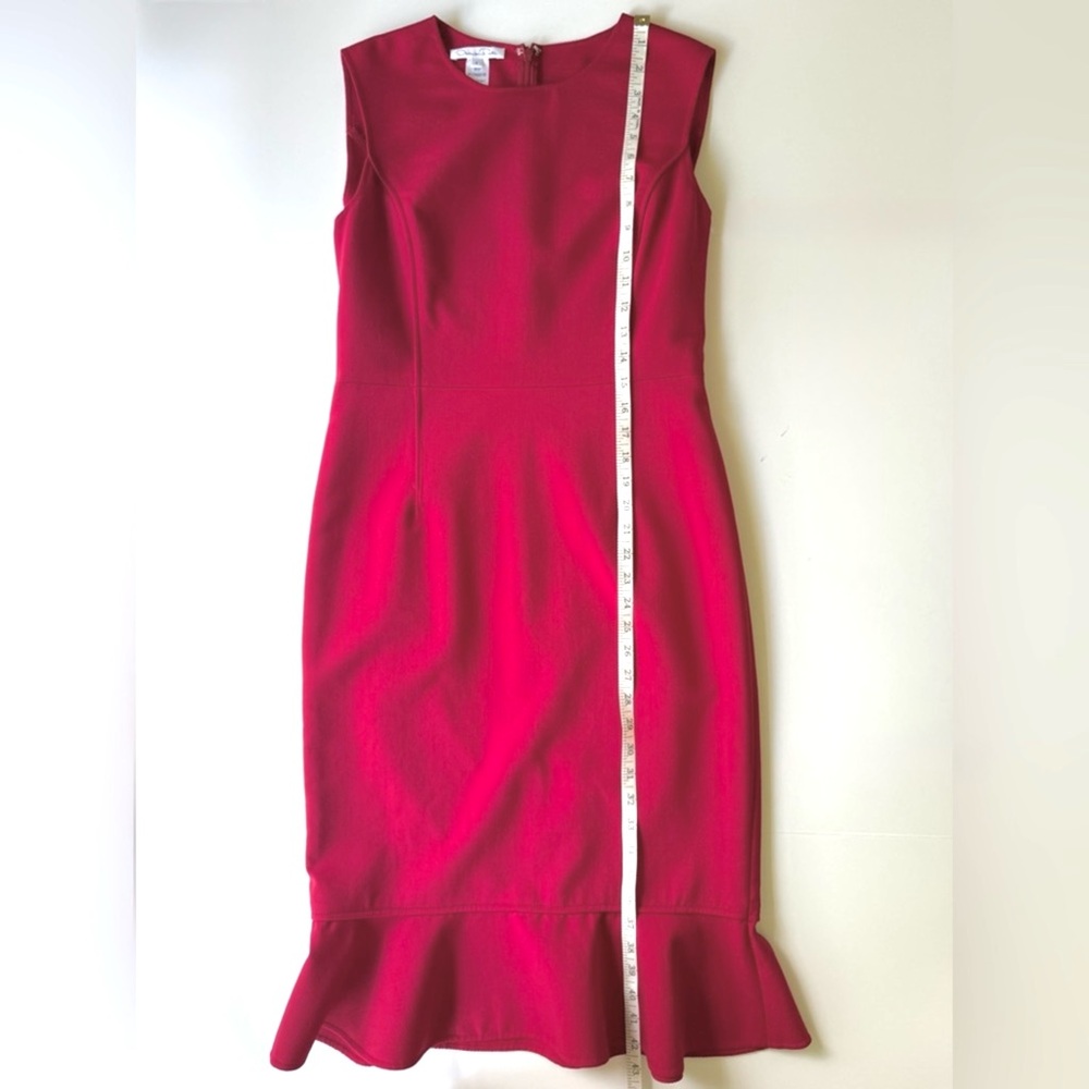 Oscar de la Renta Flared Ruffle Hem Midi Stretch Wool Claret Red Dress Size 4 - Picture 11 of 15